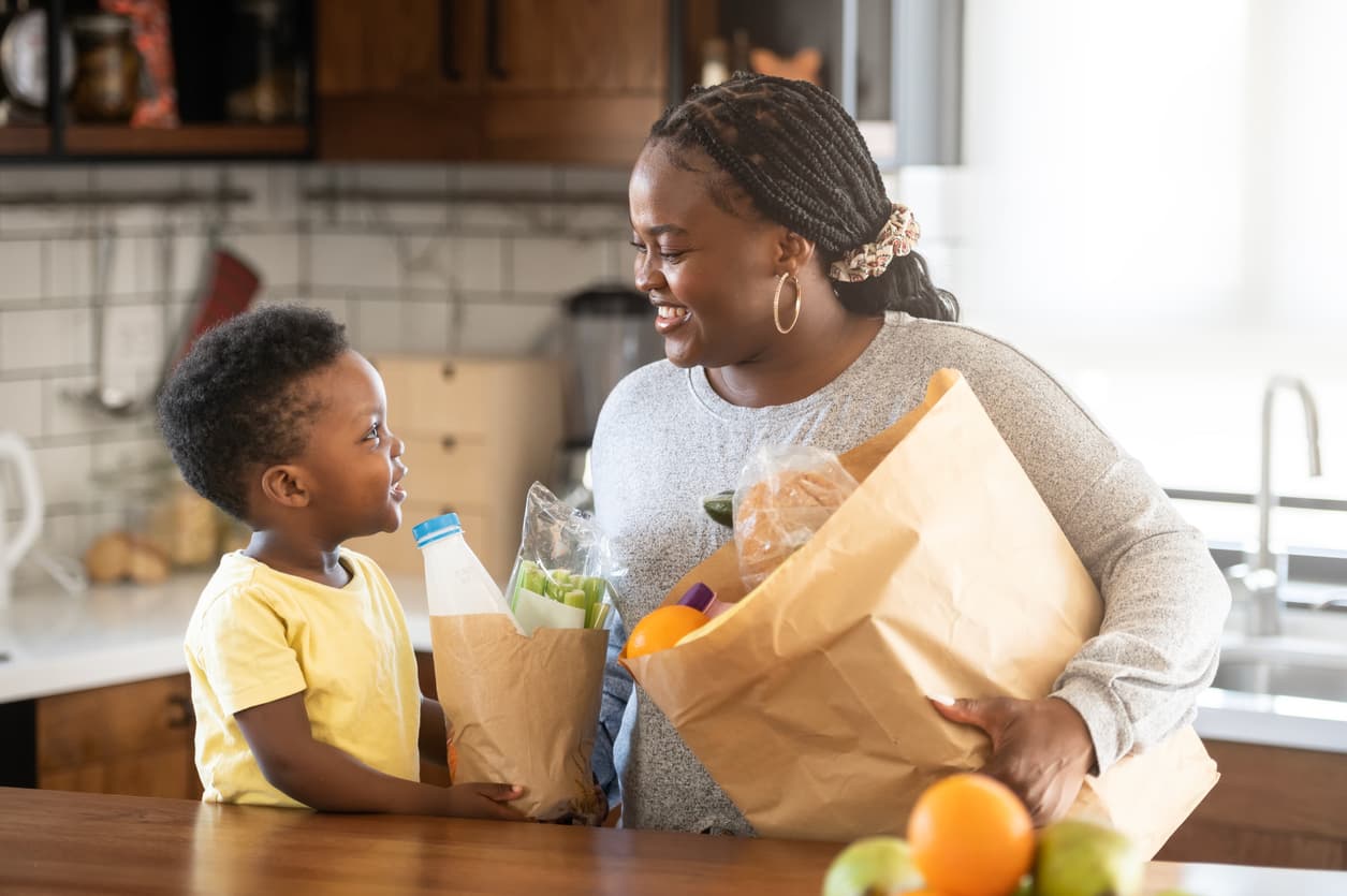 Family receiving grocery support